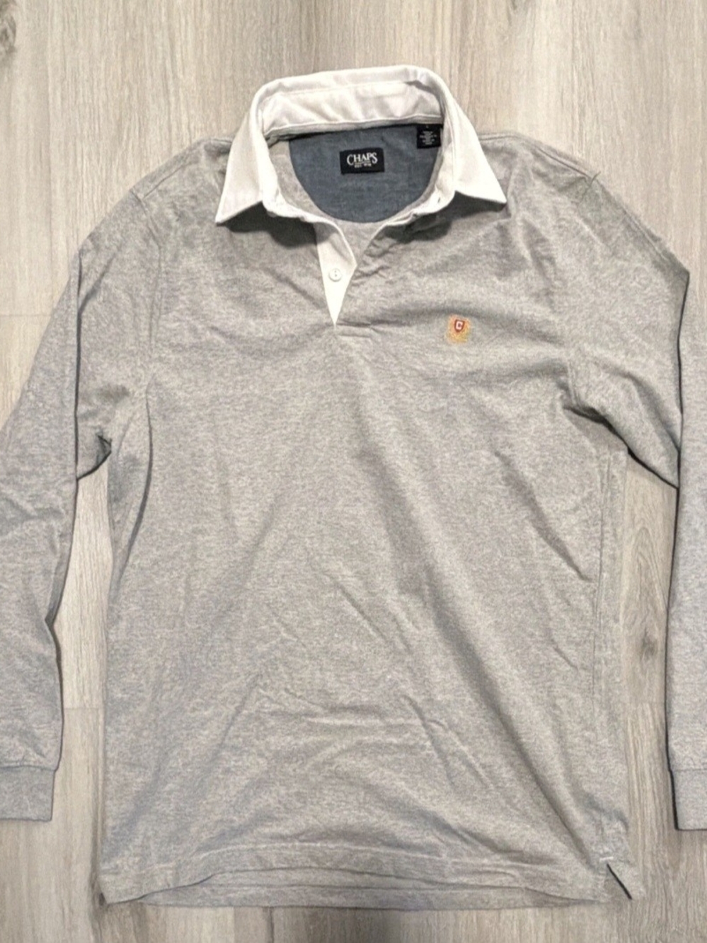 Chaps Gray Long-Sleeve Rugby Polo with White Collar